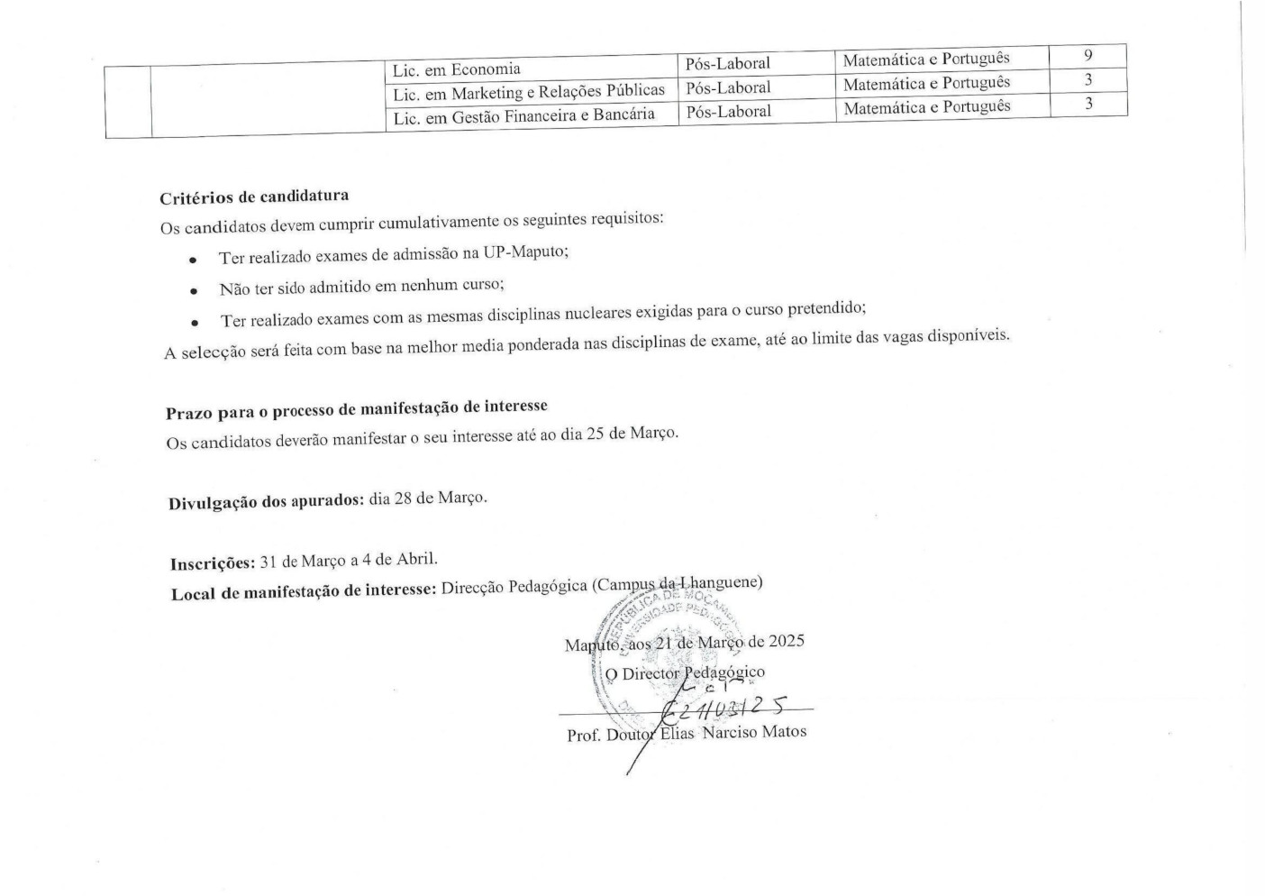 Preenchimento Vagas 2025 UPMaputo Página 3